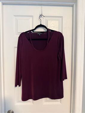 Stylish Scoop Neck Top with Strappy Detail - Plum